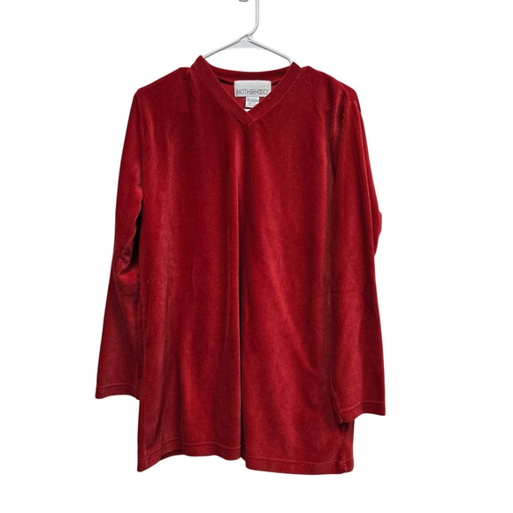 Motherhood Tops - MOTHERHOOD Red Corduroy V Neck Long Sleeve‎ Tunic Top Women's Medium